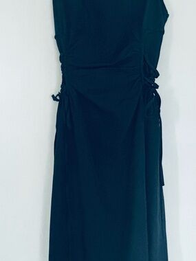 Side-Tie Navy Midi Dress with Ruching